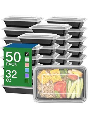 50 Pack (100-Piece) 32 oz Meal Prep Containers Reusable with Easy Open Lids